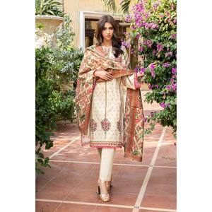 ชุดส่าหรีผ้าฝ้ายพิมพ์ลาย 3 ชิ้น พร้อมผ้าลอน สำหรับงานเทศกาลแบบปากีสถาน ชุดพื้นเมืองอินเดีย-SD-52236 - Product Image 1