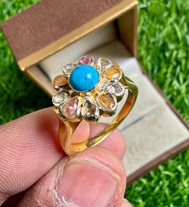 Trendy 925 Sterling Silver Gold Plated Fine <b>Ring</b> Natural <b>Turquoise</b> Rhodolite Rose Cut Diamond for Wedding Engagement Party Gift - Product Image 2