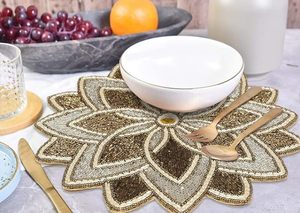 Handcrafted American Style <b>Round</b> Glass Beaded <b>Placemats</b> for Dining Table Wedding Christmas Family Gatherings Parties Decoration - Product Image 5