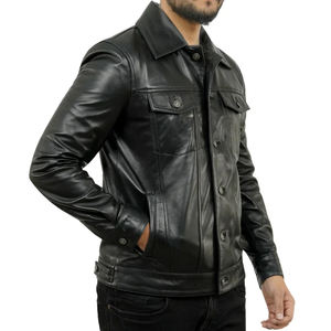 Chaqueta de cuero ajustada para hombre, el mejor nuevo diseño negro al por mayor, precio de tela cálida y de lona con cuello vuelto - Product Image 5