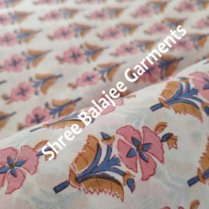 ผ้าฝ้ายแท้ 100% ลายดอกไม้แบบอินเดีย พิมพ์ด้วยมือ ผ้าพิมพ์ลายดอกไม้สวยงามสำหรับทำผ้าคลุมสำหรับเด็กผู้หญิง - Product Image 1