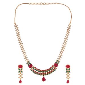 Joyería India al por mayor Floral étnico Rhinestone CZ cristal gargantilla collar boda tradicional colgante pendiente conjunto, Multi - Product Image 1