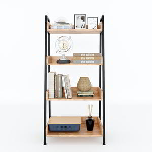 Étagère à livres trapézoïdale moderne CASAN à 4 niveaux 60x36x126cm en bois d'hévéa KS68092, type support pour salon, bureau, chambre d'enfant, chambre à coucher - Product Image 2
