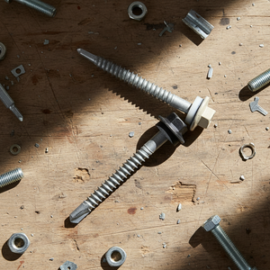 Tornillo Autorroscante de Cabeza Hexagonal con Arandela EPDM, Acero al Carbono Galvanizado con Zinc, Clase 4.8 6.8, Rosca Gruesa, Fijación Metálica en Pulgadas - Product Image 1