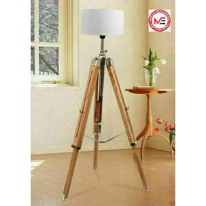 Lampe sur pied LED en bois de noyer rustique, élégante, classique, magnifique, design, trépied, multicolore, tissu, vente en gros - Product Image 1
