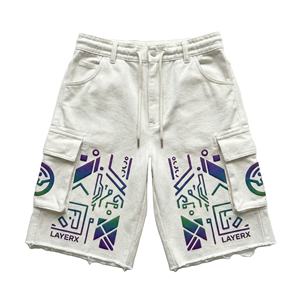 Shorts Cargo de Algodón Grueso de Cintura Alta Ecológicos Personalizados para Mujer, Jorts de Estilo Urbano, Corte Regular, Pantalones Cortos Desgastados - Product Image 1