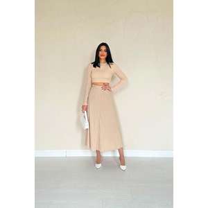 Conjunto de Blusa y Falda de Pana Beige para Mujer al por Mayor - Product Image 3