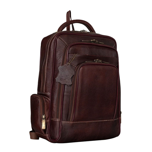 Fashion Waterproof Genuine Leather Panelled Laptop Backpack RFID Protection Zipper Customizable Unisex College Travel Bag