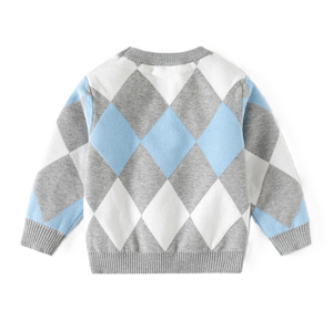 Suéteres de Punto Térmicos Casuales para Bebés y Niños Pequeños, Cuello Redondo, Manga Regular, Diseño Jacquard con Forma de Diamante, para Invierno - Product Image 4