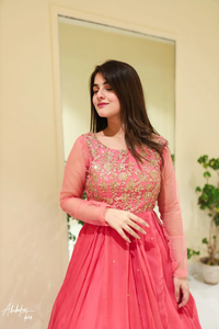 Solid Peach femmes Anarkali ensemble Long Flair embelli indien pakistanais vêtements évacuation de l'humidité respirant - Product Image 4