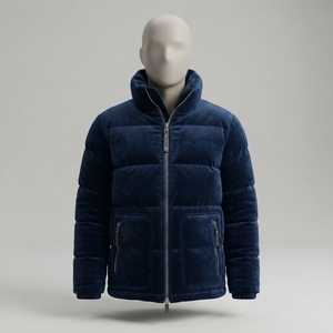 <b>Men</b> <b>Velvet</b> Padded <b>Jacket</b> High Collar Quilted Warm Zip Up Winter <b>Jacket</b> Plush Texture Pocket Coat OEM ODM Wholesale - Product Image 1
