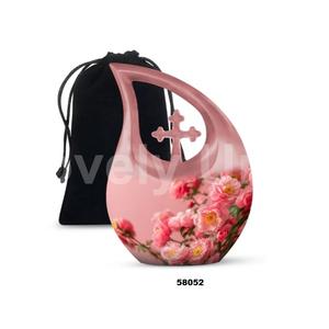 Urna Funeraria de Aluminio con Diseño de Flor en Forma de Lágrima para Cenizas Humanas, Urna Decorativa con Bolsa de Terciopelo Gratis - Product Image 1