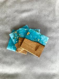 Fantaisie résine & bois sous-verres carrés | Fait à la main | Epoxidharz Untersetzer | Accueil | Cadeau | Café | Thé | Vin | Mug pads | eco tasse - Product Image 2
