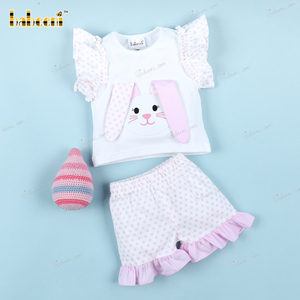 Luxury Peach Pink Girls Clothing Sets Animal Pattern Embroidered <b>Bunny</b> Applique 100% Cotton OEKO-TEX Certified Nontoxic Flame - Product Image 4