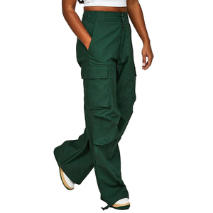 Nouveau pantalon cargo ample taille haute à jambes larges 4 poches 100% coton pantalon à cordon personnalisé pour femmes pantalon cargo - Product Image 2