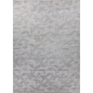 Alfombra Azalea de Lana y Seda de Bambú Anudada a Mano, Patrón Geométrico Gris y Negro, Rectangular, para Decoración de Sala de Estar, Pasillo, Hogar -AIWB-3059 - Product Image 1