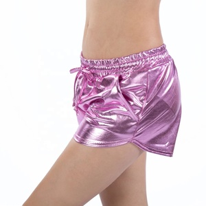 Custom Plus Size Elastic Waist Metallic <b>Hot</b> Drawstring Casual Cargo Women's Shorts Fashionable <b>Sequin</b> PU Coated Memory Fabric - Product Image 3