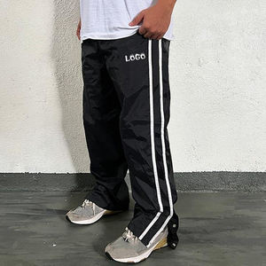 Jogging évasé à rayures boutons-pression sur le côté de haute qualité coupe-vent noir personnalisé pantalon en nylon pantalon de style décontracté moyen - Product Image 2
