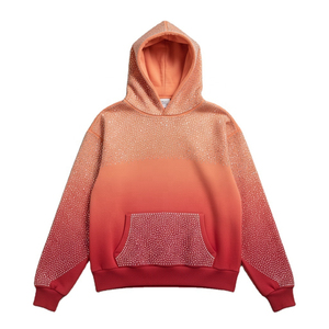 Sweat à capuche tendance d'hiver OEM, effet délavé soleil, strass, logo personnalisé, pull décontracté, style streetwear, 100% coton, surdimensionné - Product Image 3