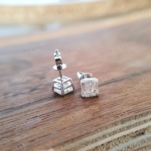 Latest Asscher Cut Moissanite Stud <b>Earrings</b> Customized 14KT White Gold Jewelry for Women Fashion From India Manufacturer - Product Image 2