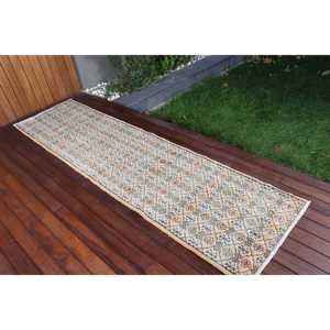 Alfombra Turca Vintage de 2.4x9.1 pies (72x276 cm), Alfombra Azul de Lana Marroquí - Product Image 2