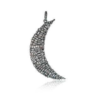 Baguette Naturelle Diamant Oxydé 925 Argent Demi-Lune Charme 15X60 MM Pendentif Fine Bijoux Faits À La Main En Gros - Product Image 1