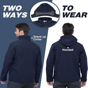 Chaqueta Softshell de diseño personalizado para hombre, abrigo de poliéster impermeable a prueba de viento, capucha polar, tela vaquera, cierre de cremallera, soporte sólido - Product Image 2