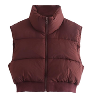 Yüksek Kaliteli OEM Özel Tasarım Moda Kolsuz Su Geçirmez Rahat Şişme Yelek Sonbahar Kadın Şişme Kısa Crop Bubble Puff