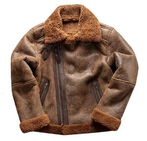 Veste d'aviateur en cuir véritable de mouton, style pilote, effet vieilli, avec doublure chaude en fourrure Sherpa, pour l'hiver - Product Image 6