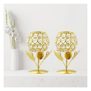 Bougeoir en cristal doré décoratif de forme carrée en cristal et métal de haute qualité en vrac pour l'exportation - Product Image 2