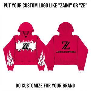 Sudadera con Capucha Extra Grande de Mezcla de Algodón Premium de 400 g/m², Estampado de Llamas Rosas, Bordado Personalizado para Logotipo, Ecológica - Product Image 1