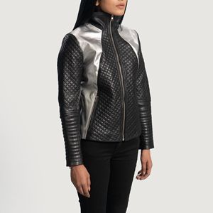 Chaqueta de motorista negra para mujer con tela Oxford forro de viscosa acolchado algodón y piel de oveja anilina forro de cremallera bolsillo transpirable - Product Image 3