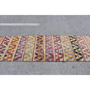 Alfombra Beige Kilim turca Vintage 2,7X8,7 pies Alfombra de lana de tejido plano Patchwork pasillo a rayas para sala de estar pasillo látex - Product Image 3