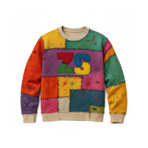 Premium 380 GSM coton polaire sweat multicolore patchwork conception douce doublure intérieure brodée chenille Basics Sweatshirts - Product Image 1