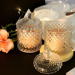 Premium <b>Candles</b> with Lid for Wedding Crystal Clear Embossed Glass Jar <b>Candle</b> in <b>Bulk</b> - Product Image 5