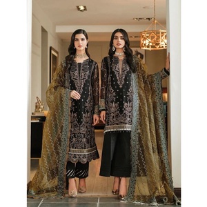 Nuance noire ethnique pakistanaise soie costume vente chaude Designer Farshi Salwar Kameez robe du Pakistan et de l'Inde WS INTERNATIONAL - Product Image 1