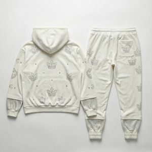 Women's Y2K Streetwear 2-Piece Long Set Solid <b>Velvet</b> Cropped Boxy Puff Printed <b>Hoodie</b> Patches Rhinestone Eco-Friendly Breathable - Product Image 2