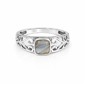 Fine <b>Labradorite</b> Gemstone <b>Ring</b> (2.3 Grams) Bezel Set with Natural Stone and Zircon for Everyday Wear and Weddings - Product Image 1