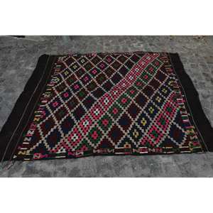 พรมตุรกีโบราณสีดำแบบดั้งเดิมขนาด5.3X7ฟุตขนสัตว์เย็บปะติดปะต่อกันออกแบบสำหรับห้องนั่งเล่นวัยรุ่นสี่เหลี่ยมผืนผ้าห้องโถงน้ำยาง - Product Image 4