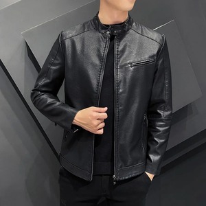 Veste coupe-vent coupe-vent pour homme printemps automne décontracté moto chaud col montant cuir PU toile tissu coupe-vent chaud - Product Image 5