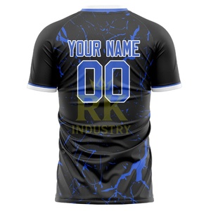 Maillot de football unisexe personnalisable à prix abordable, bleu et noir contrastés, séchage rapide, respirant, 100% polyester, nom d'équipe personnalisé, fan - Product Image 5