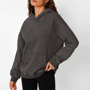 Sweat-shirts en polaire à lavage acide pour femmes, respirants, best-sellers de l'hiver, vente en gros, logo personnalisé, position avant, manches longues - Product Image 3