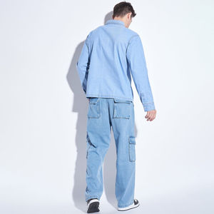 Ensemble de costumes en denim tissé pour hommes, style décontracté, veste en denim boutonnée et pantalon en jean, mode streetwear automne - Product Image 2