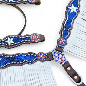 Conjunto de coraza de cabeza de caballo ecuestre occidental OEM, tema de bandera de EE. UU., tachuela de montar de cuero saludable para amantes de los caballos - Product Image 6