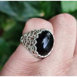 Black Onyx & Sterling Silver Boho Jewelry Handmade Filigree <b>Ring</b> Oval Cut Diamond <b>Statement</b> Gift for Her Birthday Anniversary - Product Image 1