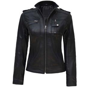 Women's High Quality PU Leather <b>Waterproof</b> Windproof Winter Fashion Bomber Jackets Stand <b>Zipper</b> Front Customizable Color Size - Product Image 4