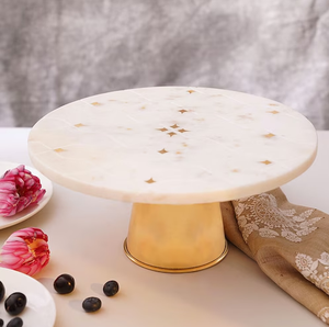 100% Natural <b>Marble</b> <b>Cake</b> <b>Stand</b> Wood Base Pedestal <b>Marble</b> White Stone <b>Cake</b> <b>Stand</b> - Product Image 2