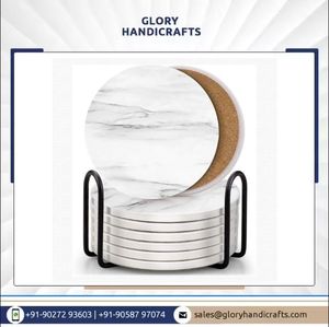 Haute qualité 8 pièces blanc écologique rond en bois absorbant marbre Style Table basse tapis tampons classique décor à la maison - Product Image 2