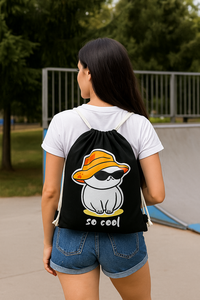 Sac à dos souple à cordon Cool Cat 18 x 16 pouces en coton-jute noir, écologique, léger, pour la gym, les voyages, la randonnée, le cyclisme, la plage, grand format - Product Image 5