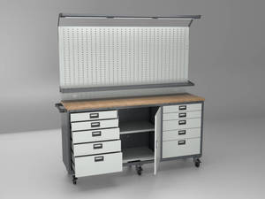 Banc de travail professionnel pour garage avec panneau perforé et armoire de rangement |   Armoire à outils industrielle robuste, dimensions personnalisables OEM - Product Image 4